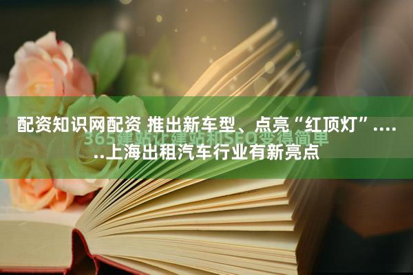 配资知识网配资 推出新车型、点亮“红顶灯”......上海出租汽车行业有新亮点